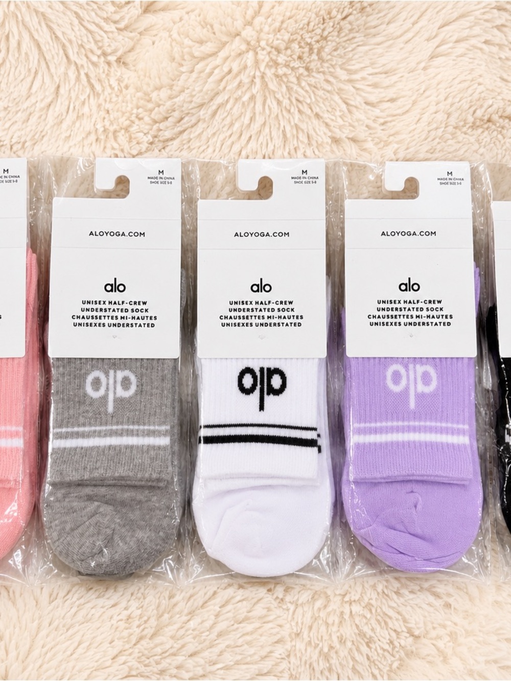 Alo Unisex Half-Crew Understated Socks 5-Pair Pack Size M New
